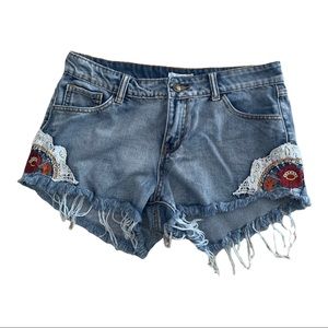 Others Follow Distressed Embroidered Jean Shorts Size 29